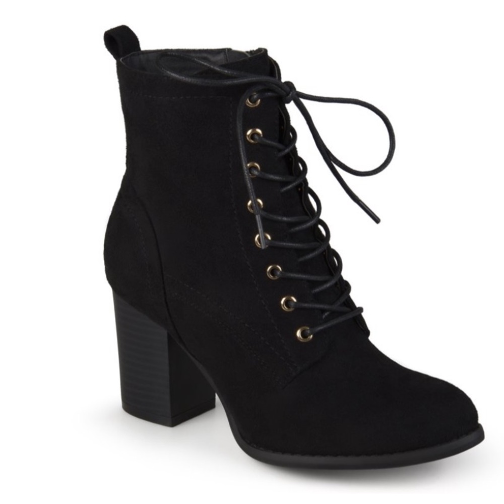 Black Lace Up Faux Suede Chunky Stacked Heel Booties Size 8 NEW